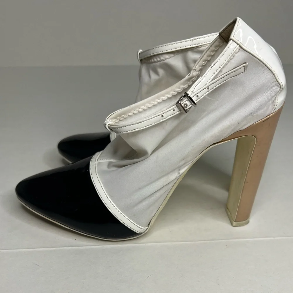 Vintage Emporio Armani Patent Toe Pointed Pumps Ankle Strap and Material Upper